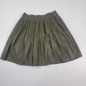 Anthropologie Ellene Faux Leather Pleated Skirt Elastic Waist Olive Green Medium